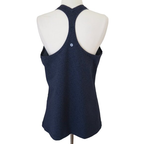 LULULEMON Cool Racerback II sz 14 Pacific Pointe True Navy polka dot EUC - Picture 7 of 7